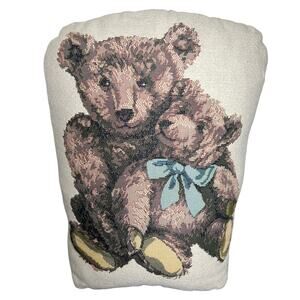 Vintage Teddy Bear Tapestry WEIGHTED Pillow doorstop Blue Bow Decor